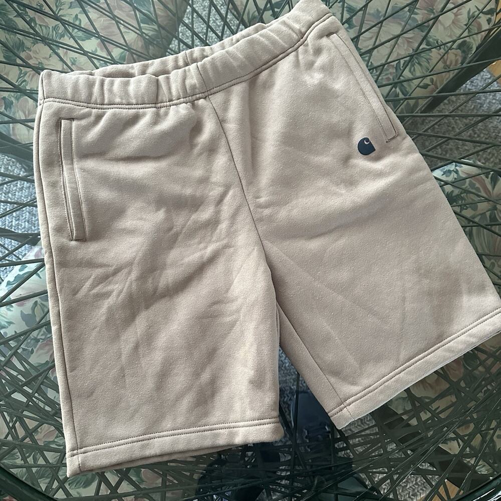 Carhartt Men's Med Pink Tan Relaxed Fit Midweight 8" Fleece Shorts Elastic Waist